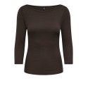 ONLY Kathline 3/4 rib boatneck bluse - Coffee Bean