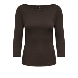 ONLY Kathline 3/4 rib boatneck bluse - Coffee Bean