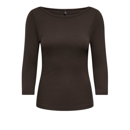ONLY Kathline 3/4 rib boatneck bluse - Coffee Bean