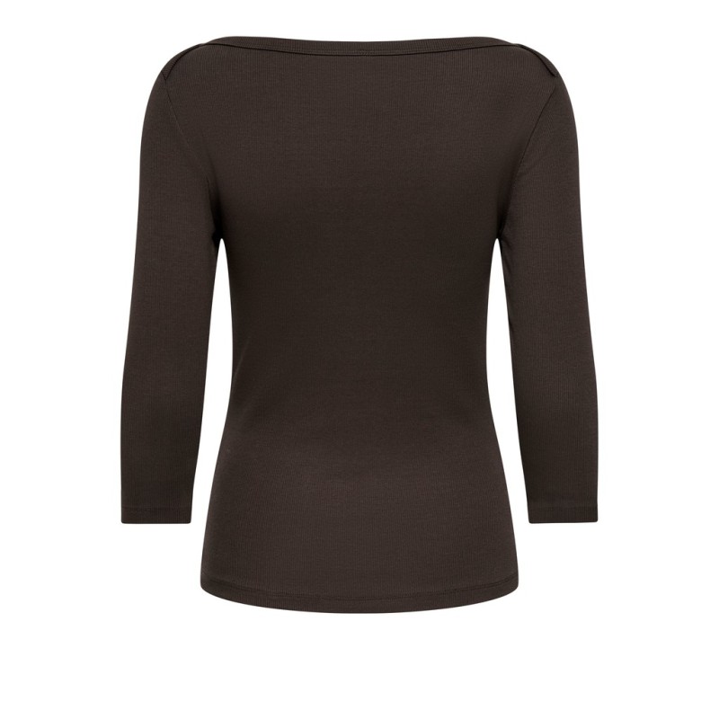 ONLY Kathline 3/4 rib boatneck bluse - Coffee Bean