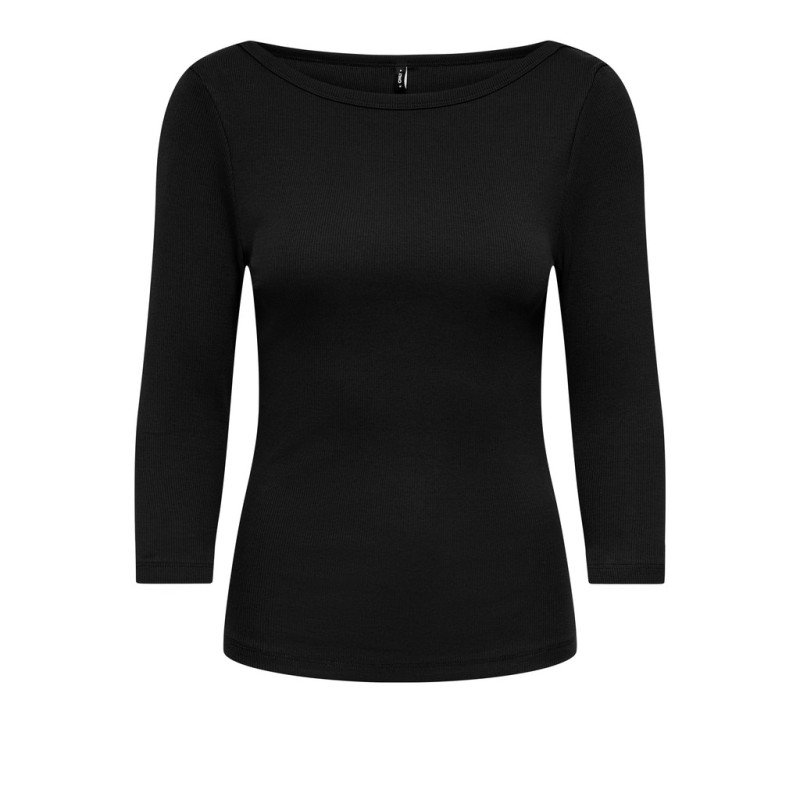 ONLY Kathline 3/4 rib boatneck bluse - Black