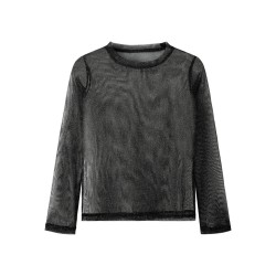 NAME IT KIDS Pige - Glitter langærmet mesh bluse - Black