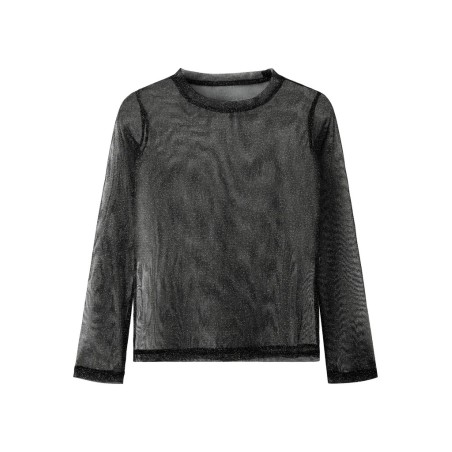 NAME IT KIDS Pige - Glitter langærmet mesh bluse - Black