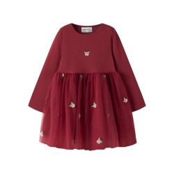 NAME IT MINI Pige - Veroos tulle julekjole - Red Dahlia / Reindeer