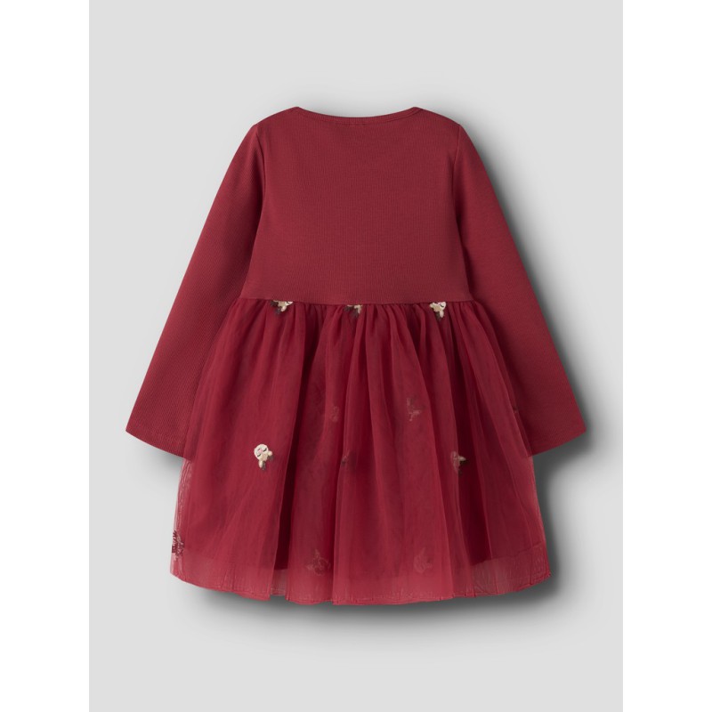 NAME IT MINI Pige - Veroos tulle julekjole - Red Dahlia / Reindeer