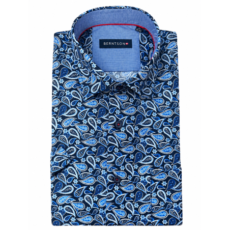 BERNTSON Strygefri kortærmet skjorte - Blue Paisley