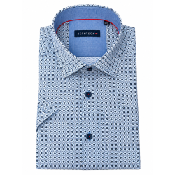 BERTNSON Strygefri kortærmet skjorte - Light Blue Pattern