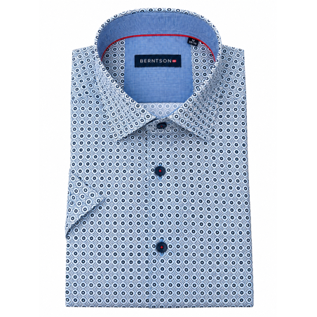BERTNSON Strygefri kortærmet skjorte - Light Blue Pattern