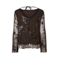 PIECES Vita langærmet loose mesh top - Wren / Sort Palietter