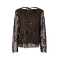 PIECES Vita langærmet loose mesh top - Wren / Sort Palietter