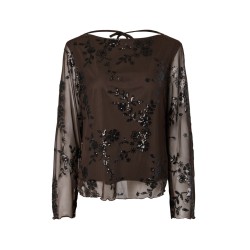 PIECES Vita langærmet loose mesh top - Wren / Sort Palietter
