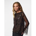 PIECES Vita langærmet loose mesh top - Wren / Sort Palietter