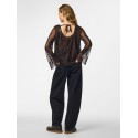 PIECES Vita langærmet loose mesh top - Wren / Sort Palietter