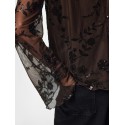 PIECES Vita langærmet loose mesh top - Wren / Sort Palietter