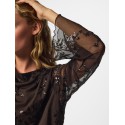 PIECES Vita langærmet loose mesh top - Wren / Sort Palietter