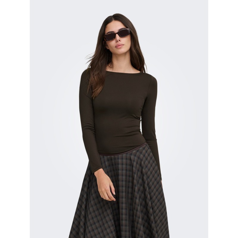 ONLY Lea langærmet boatneck top - Chocolate Torte