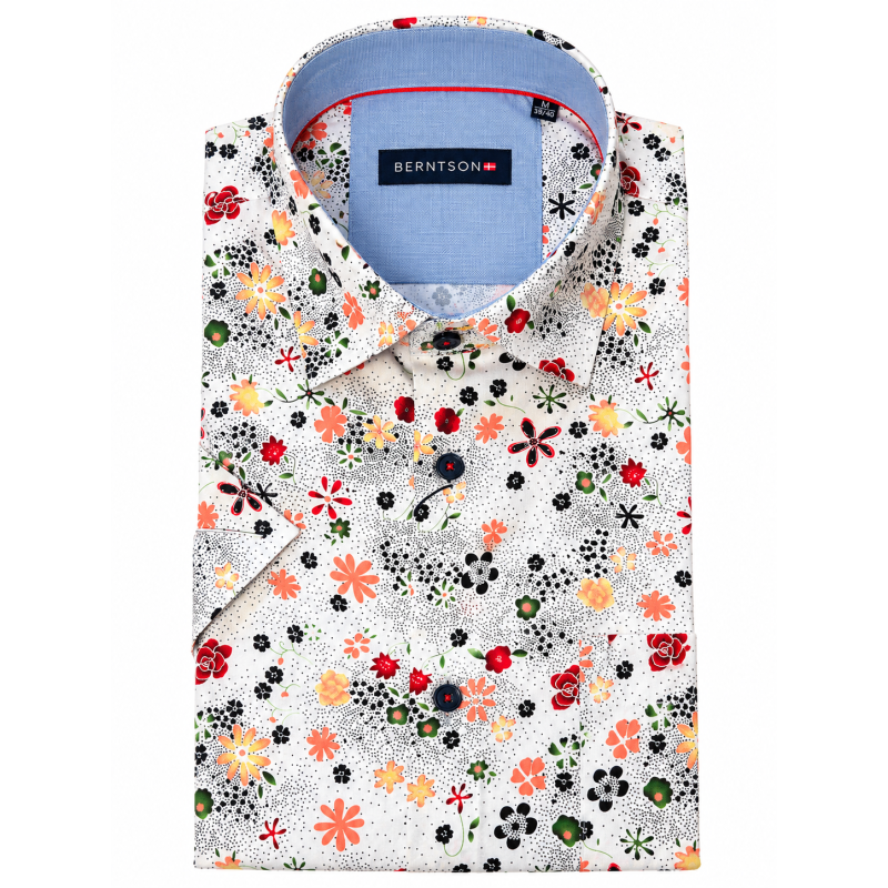 BERNTSON Strygefri kortærmet skjorte - White Floral