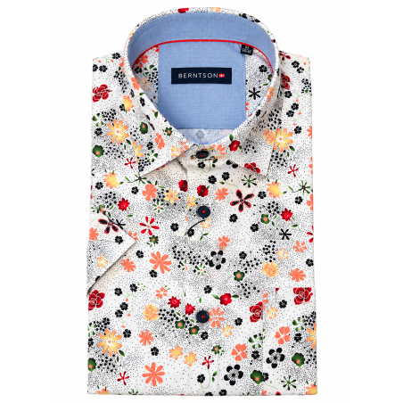BERNTSON Strygefri kortærmet skjorte - White Floral