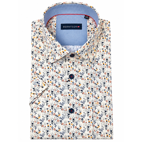 BERNTSON Strygefri kortærmet skjorte - Off White Floral