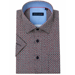 BERNTSON Strygefri kortærmet skjorte - Navy Blue / Burgundy