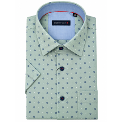 BERNTSON Strygefri kortærmet skjorte - Soft Green / Blue