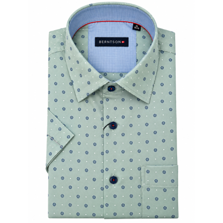 BERNTSON Strygefri kortærmet skjorte - Soft Green / Blue
