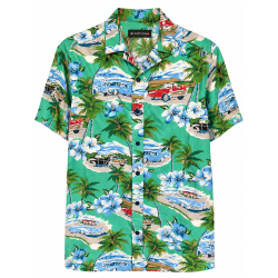 BERNTSON Kortærmet retro hawaii skjorte - Green