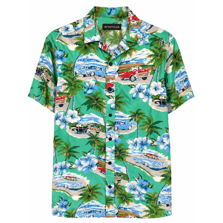 BERNTSON Kortærmet retro hawaii skjorte - Green