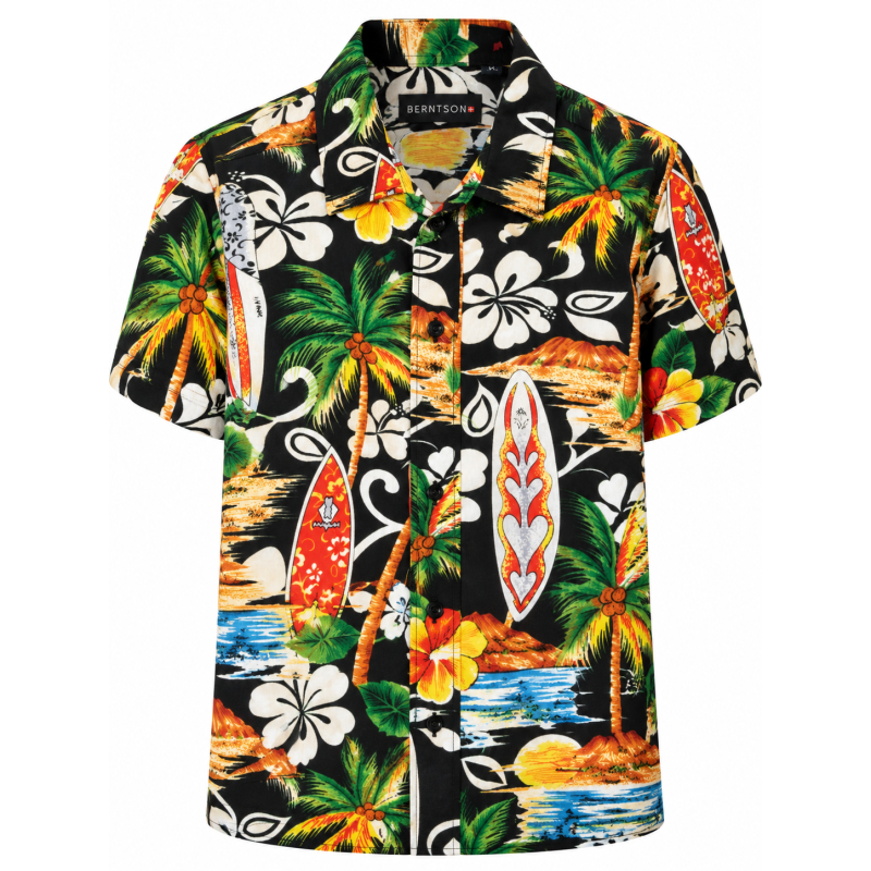 BERNTSON Hawaii kortærmet skjorte - Tropical Black