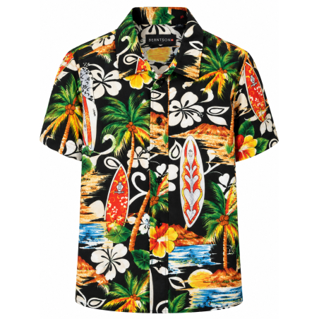 BERNTSON Hawaii kortærmet skjorte - Tropical Black