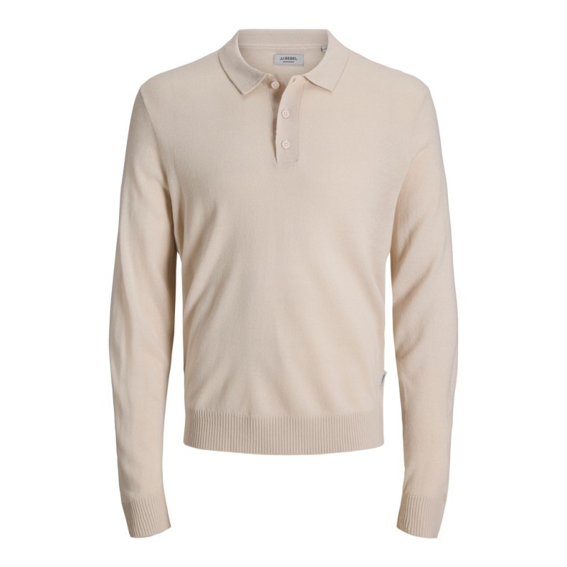 JJ REBEL Birch langærmet strik polo - Moonbeam