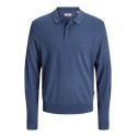 JJ REBEL Birch langærmet strik polo - Vintage Indigo