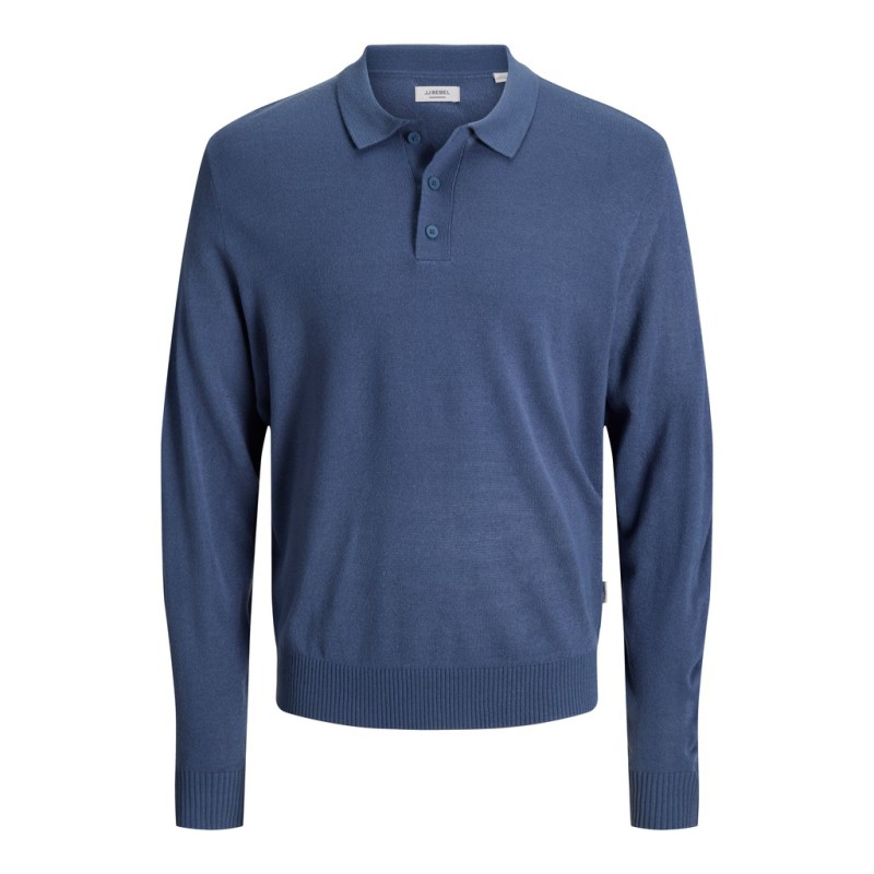 JJ REBEL Birch langærmet strik polo - Vintage Indigo
