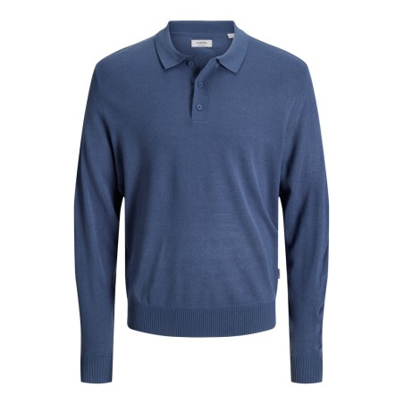 JJ REBEL Birch langærmet strik polo - Vintage Indigo