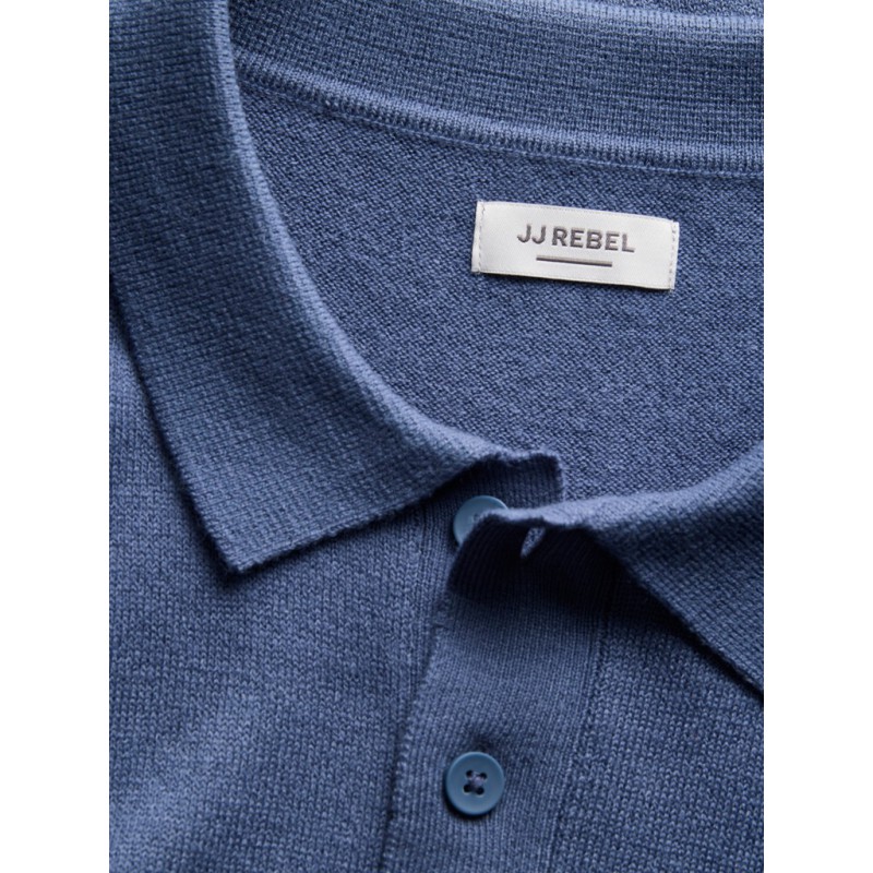 JJ REBEL Birch langærmet strik polo - Vintage Indigo