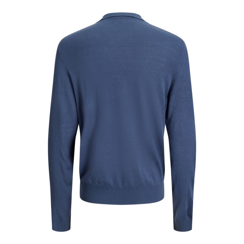 JJ REBEL Birch langærmet strik polo - Vintage Indigo