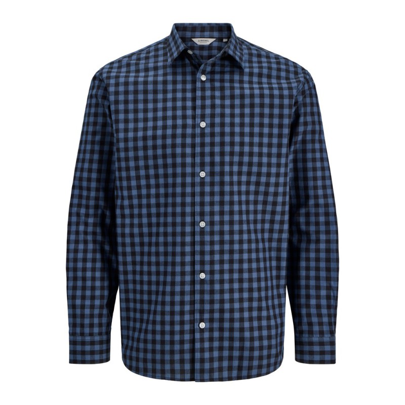 JJ REBEL Havin Gingham langærmet skjorte - Vintage Indigo
