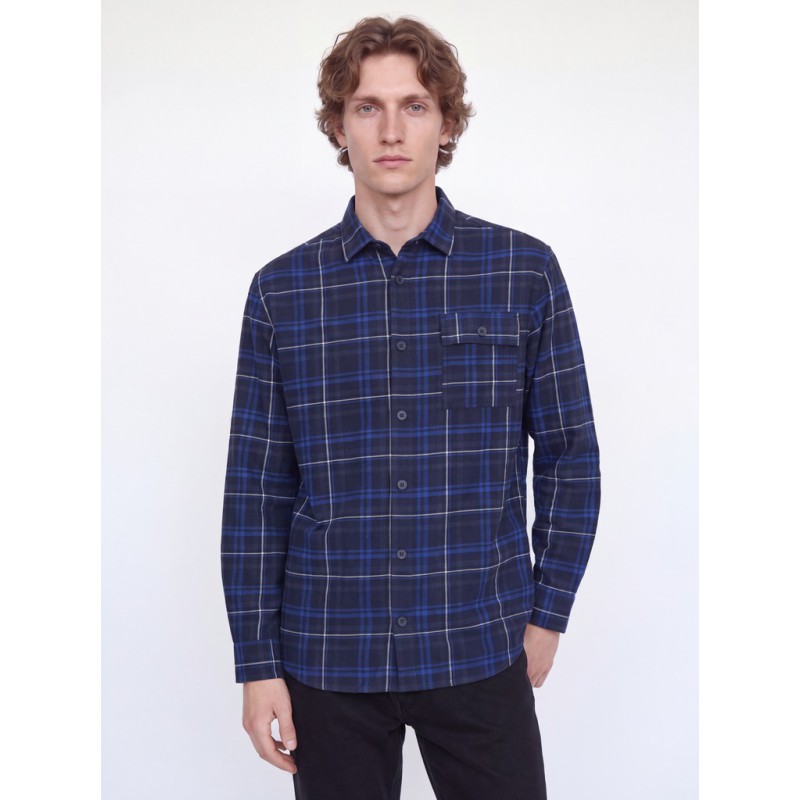 JJ REBEL Havin Gingham langærmet skjorte - Vintage Indigo