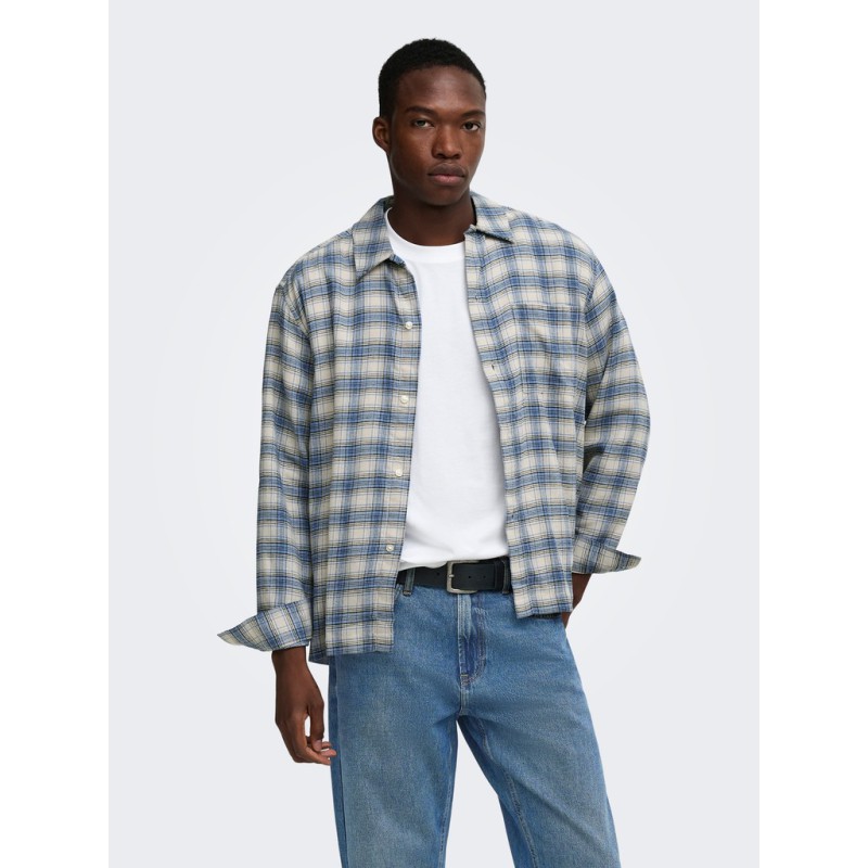 ONLY & SONS Hale flannel relaxed skjorte - Bluefin