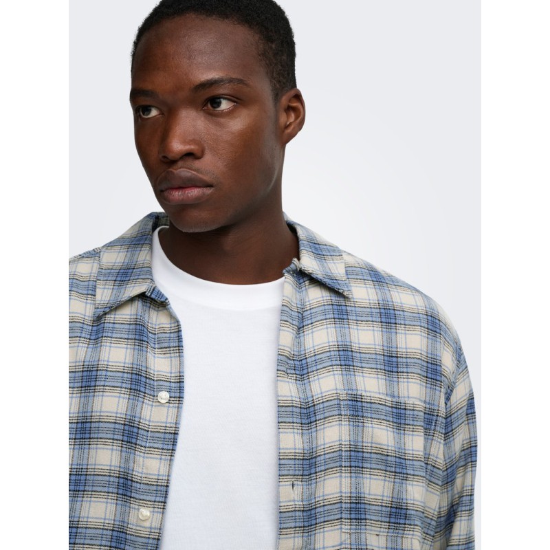 ONLY & SONS Hale flannel relaxed skjorte - Bluefin