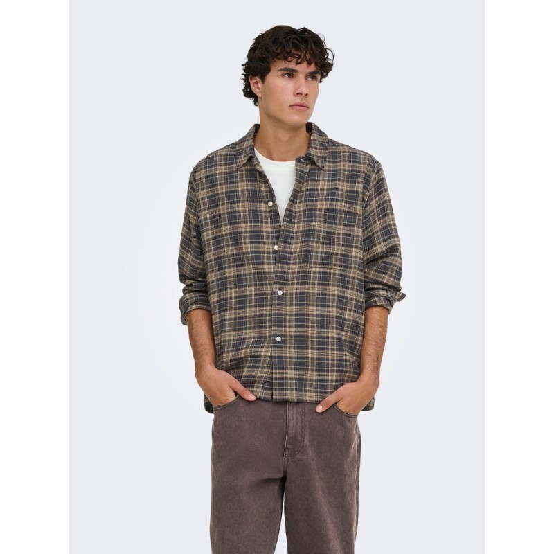 ONLY & SONS Hale flannel relaxed skjorte - Grey Pinstripe