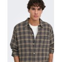 ONLY & SONS Hale flannel relaxed skjorte - Grey Pinstripe