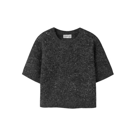 NAME IT KIDS pige - Ria glimmer kortærmet striktrøje - Black