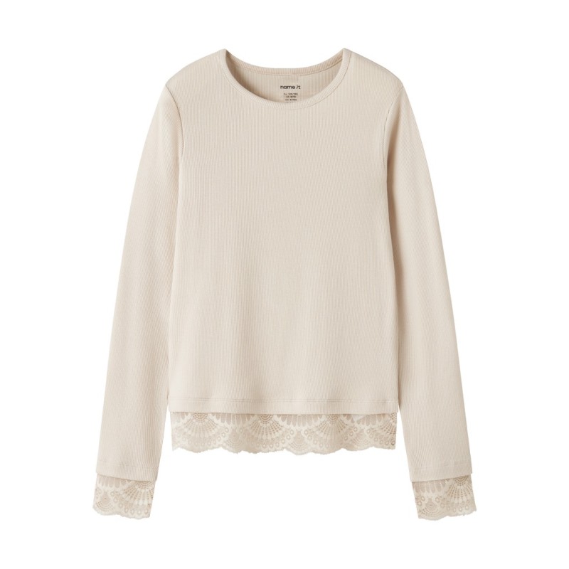 NAME IT KIDS pige - Rosima langærmet slim bluse - Birch