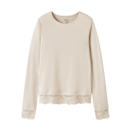 NAME IT KIDS pige - Rosima langærmet slim bluse - Birch