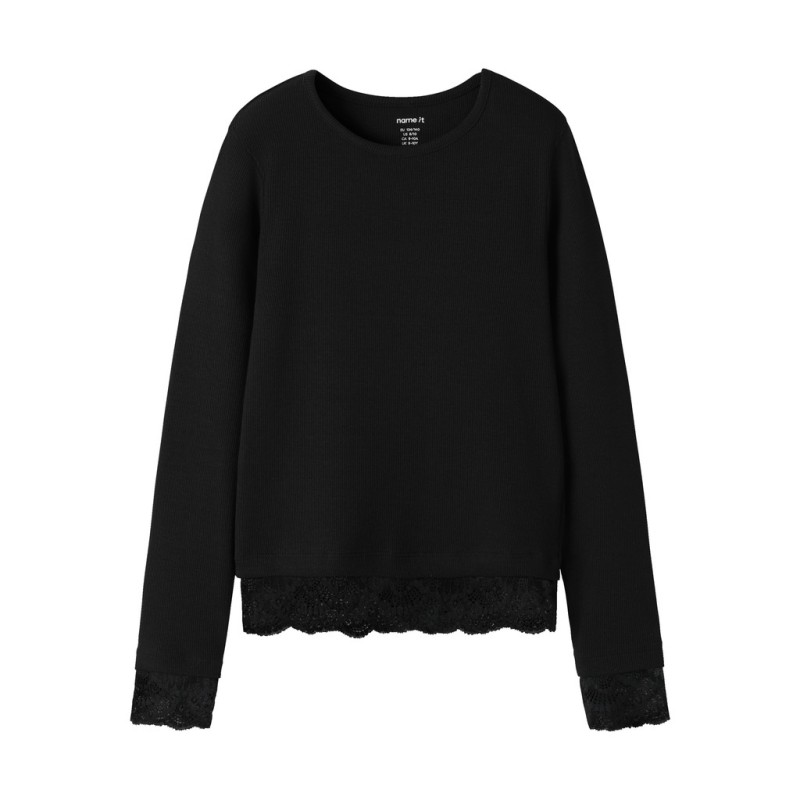 NAME IT KIDS pige - Rosima langærmet slim bluse - Black