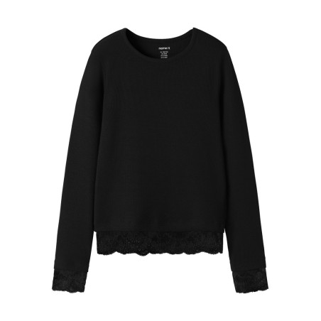 NAME IT KIDS pige - Rosima langærmet slim bluse - Black