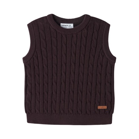 NAME IT MINI dreng - Raffat strik slipover vest - Chocolate Plum