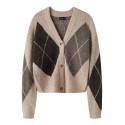 LMTD pige - Leaveharlekin kort strik cardigan - Peyote / Chocolate Chip
