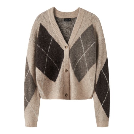LMTD pige - Leaveharlekin kort strik cardigan - Peyote / Chocolate Chip